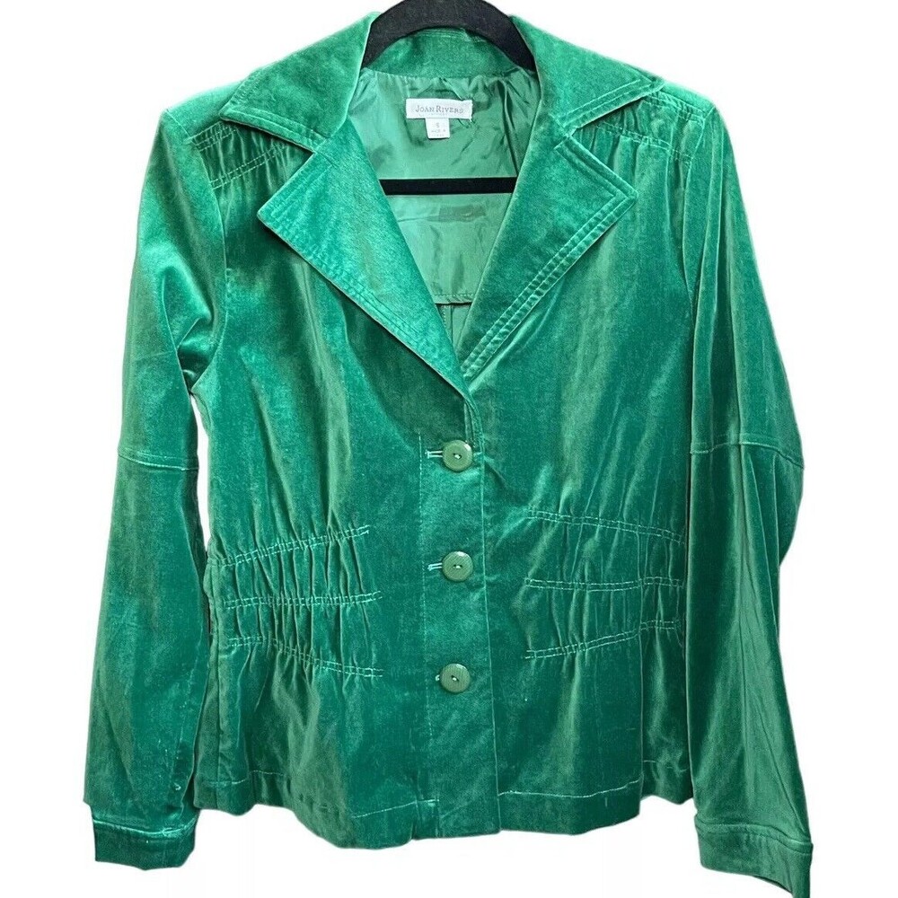 Joan Rivers Small Emerald Green Stretch Velvet Corset Blazer Jacket Y2K 90s VTG